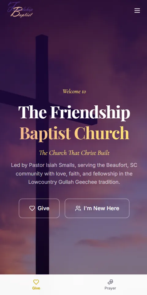 The Friendship Baptist Church website in gallery frame