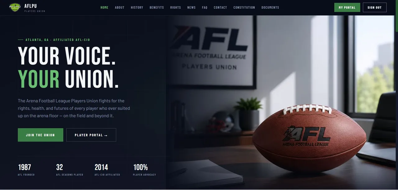 Arena Football Players Union website screenshot