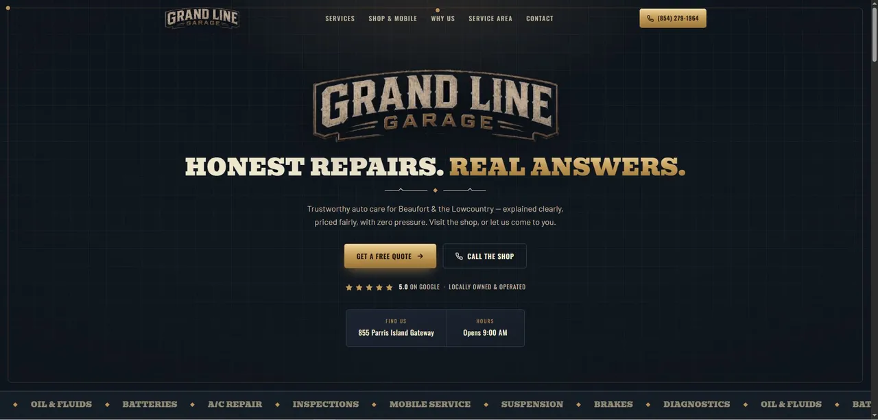 Grand Line Garage website screenshot